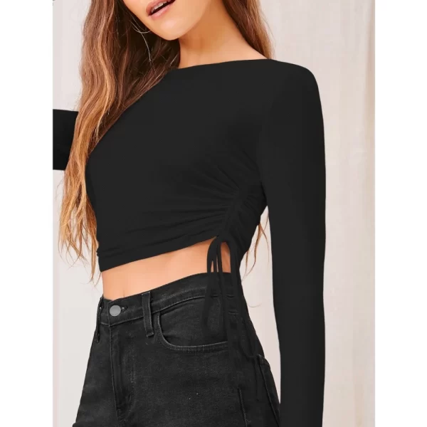 Generic Women's Polyester Solid Round Neck Full Sleeve Top (Black) - Image 4