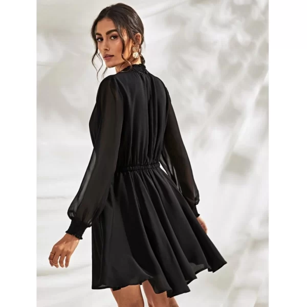 Generic Women's Fox Georgette Solid High Neck Full Sleeve Dress (Black) - Image 5
