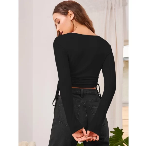 Generic Women's Polyester Solid Round Neck Full Sleeve Top (Black) - Image 5