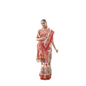Generic Women's Tussar Silk Printed Saree With Unstitched Blouse (Maroon, 5.5 Mtr)