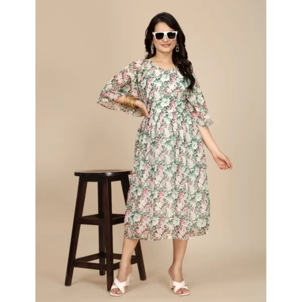 Generic Women's Georgette Printed Round Neck Short Sleeve Dress (Pink) - Image 4
