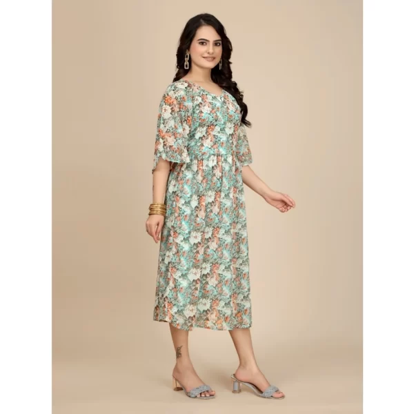 Generic Women's Georgette Printed Round Neck Short Sleeve Dress (Multicolor) - Image 3