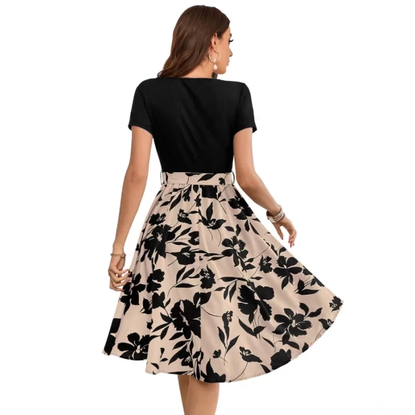 Generic Women's Knitting Printed Round Neck Short Sleeve Dress (Cream) - Image 5