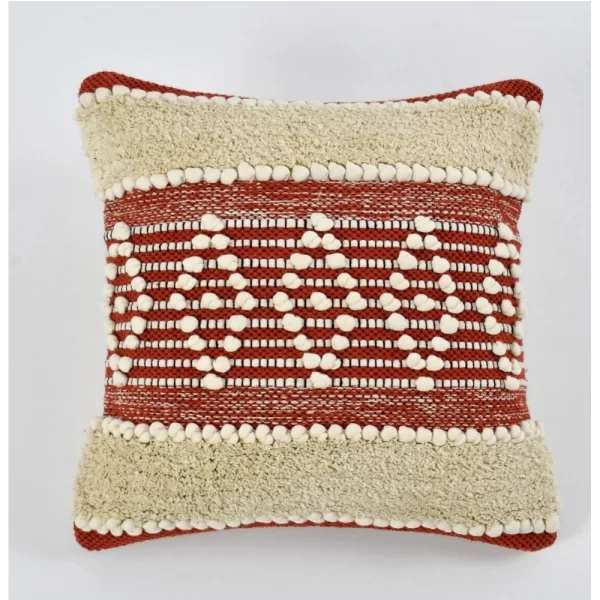 Generic Cotton Handcrafted Pit Loom Cushion Cover 16x16 Inch Pack of 2 (Red Cream) - Image 3