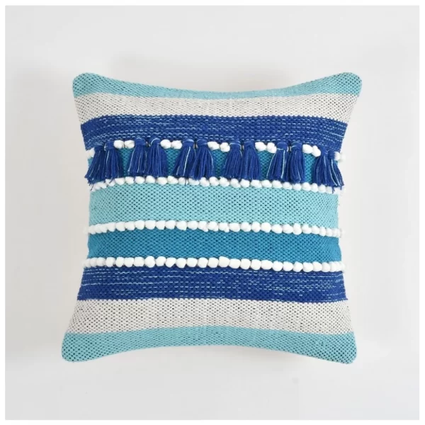 Generic Cotton Handcrafted Pit Loom Cushion Cover 16x16 Inch Pack of 2 (Blue) - Image 4