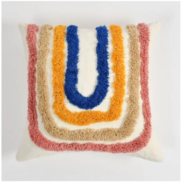 Generic Cotton Tufted Cushion Pillow Cover 16x16 Inch Pack of 2 (Ranibow) - Image 3