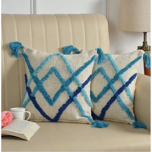 Generic Cotton Tufted Cushion Pillow Cover 16x16 Inch Pack of 2 (Slug Double)