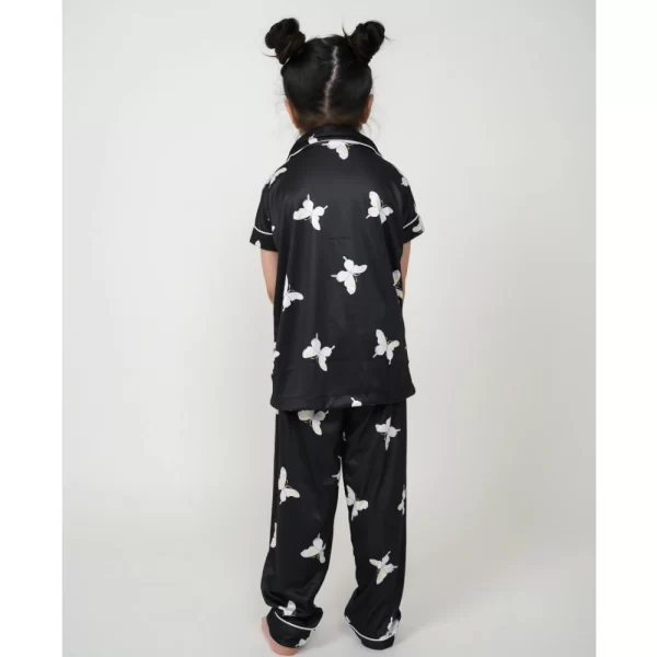 Generic Girl's Silk Bleand Printed Short Sleeve Night Suit Set (Black) - Image 4