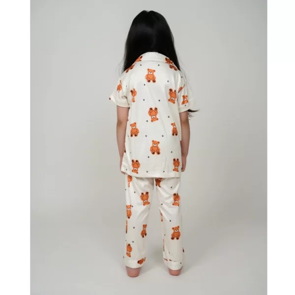 Generic Girl's Silk Bleand Printed Short Sleeve Night Suit Set (White) - Image 3