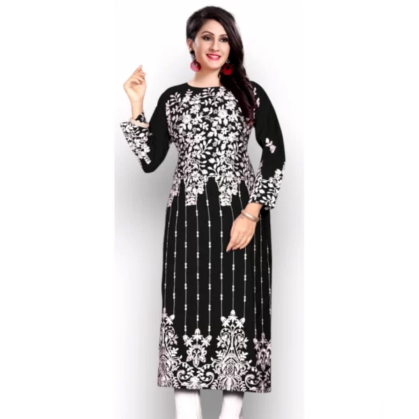 Generic Women's Georgette Printed Round Neck 3-4 th Sleeve Kurti (Black) - Image 4