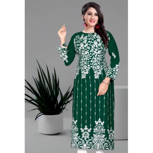 Generic Women's Georgette Printed Round Neck 3-4th Sleeve Kurti (Green) - Image 3