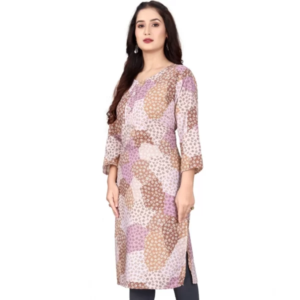 Generic Women's Rayon Printed Round Neck 3-4th Sleeve Kurti (Brown) - Image 3