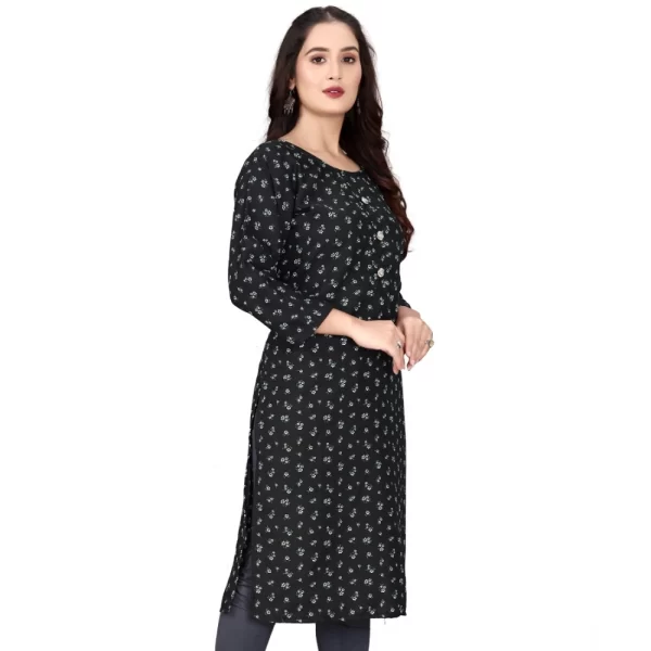 Generic Women's Rayon Printed Round Neck 3-4 th Sleeve Kurti (Black) - Image 4