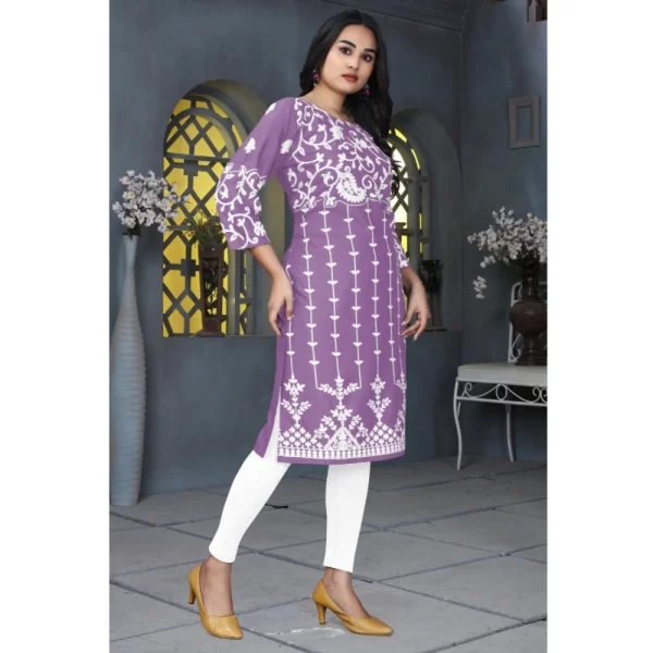 Generic Women's Rayon Printed Round Neck 3-4th Sleeve Kurti (Lavender) - Image 3