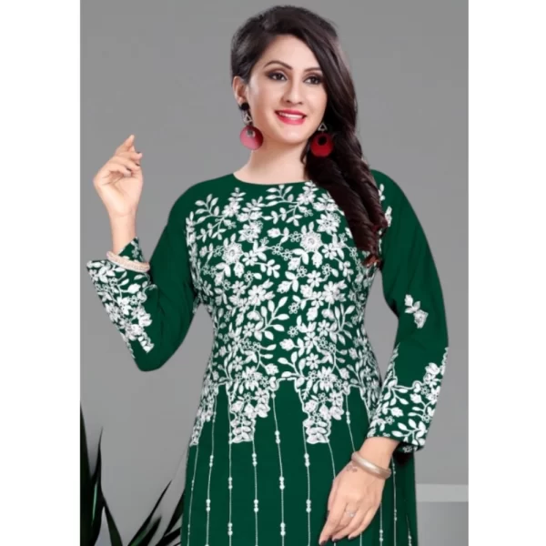 Generic Women's Georgette Printed Round Neck 3-4th Sleeve Kurti (Green) - Image 4
