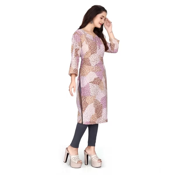 Generic Women's Rayon Printed Round Neck 3-4th Sleeve Kurti (Brown) - Image 4