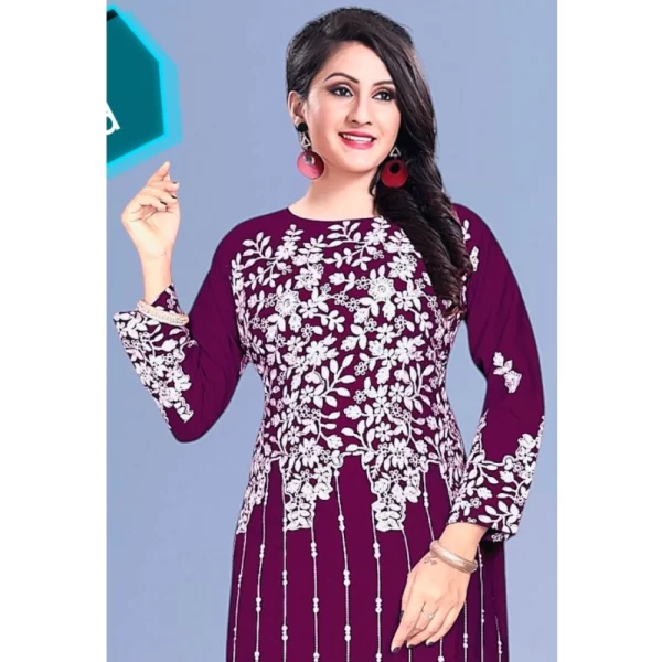 Generic Women's Rayon Printed Round Neck 3-4th Sleeve Kurti (Purple) - Image 3