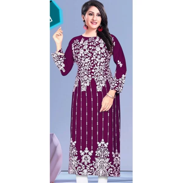 Generic Women's Rayon Printed Round Neck 3-4th Sleeve Kurti (Purple) - Image 4