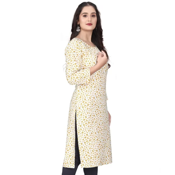 Generic Women's Rayon Printed Round Neck 3-4th Sleeve Kurti (White) - Image 4