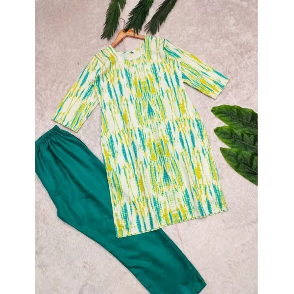 Generic Women's Rayon Printed Round Neck 3-4th Sleeve Kurti With Pant Set (Green) - Image 4