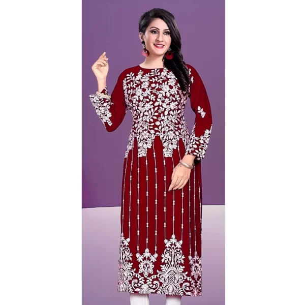 Generic Women's Rayon Printed Round Neck 3-4th Sleeve Kurti (Maroon) - Image 3