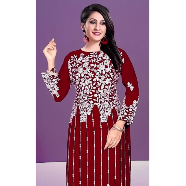 Generic Women's Rayon Printed Round Neck 3-4th Sleeve Kurti (Maroon) - Image 4