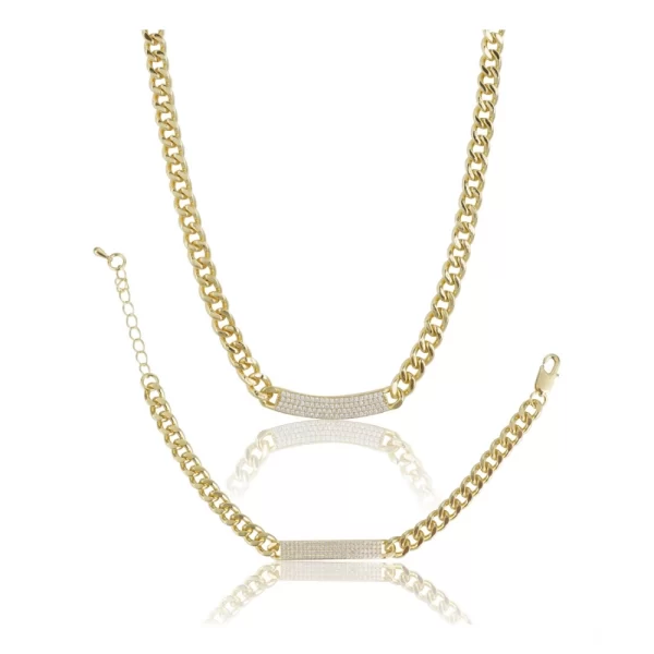 Generic Women's Stainless Steel Gold Polish Polish Hand Bracelet And Necklace (Gold Plated)