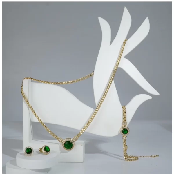 Generic Women's Stainless Steel Green Color Golden Chain Western Combo Jewelry (Gold Plated) - Image 3