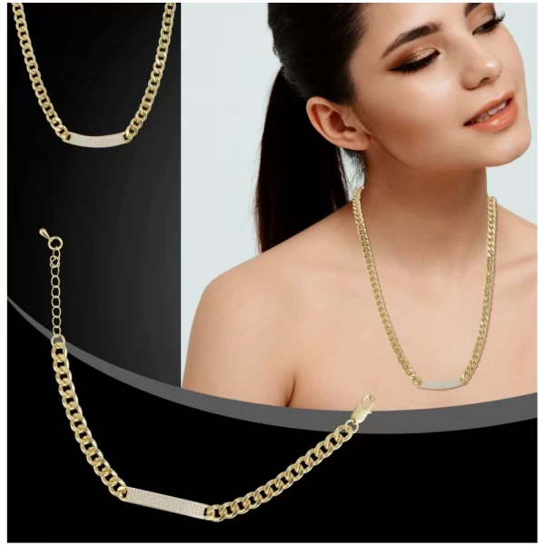Generic Women's Stainless Steel Gold Polish Polish Hand Bracelet And Necklace (Gold Plated) - Image 2