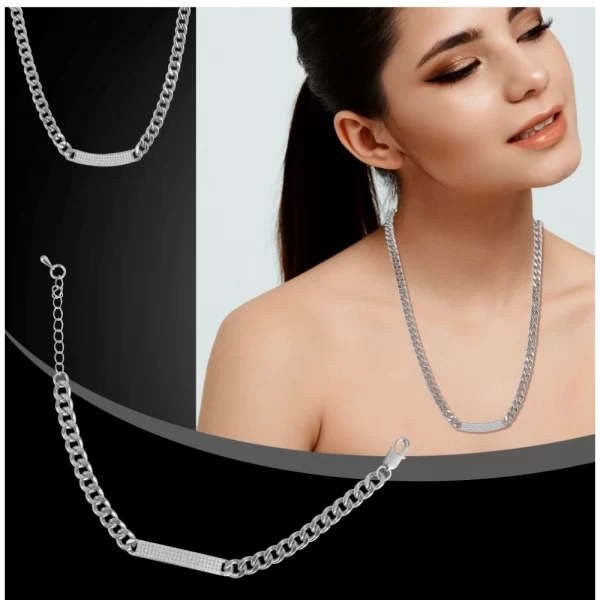 Generic Women's Stainless Steel Silver Polish Hand Bracelet And Necklace (Silver Plated) - Image 2