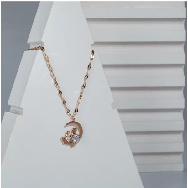 Generic Women's Stainless Steel Moon Pendent Delicate Chain (Gold Plated) - Image 3