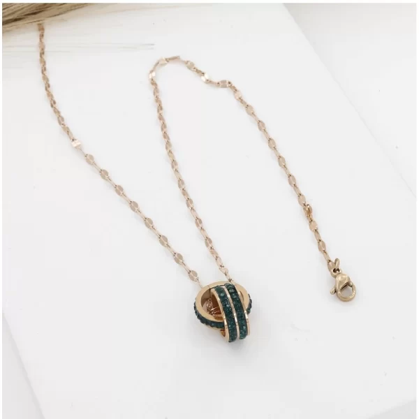 Generic Women's Stainless Steel Green Ring Pendent Delicate Chain (Gold Plated) - Image 2
