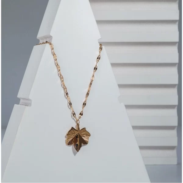 Generic Women's Stainless Steel Leaf Pendent Delicate Chain (Gold Plated) - Image 3