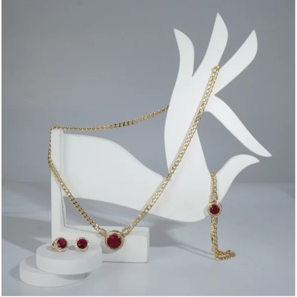 Generic Women's Stainless Steel Red Color Golden Chain Western Combo Jewelry (Gold Plated) - Image 3