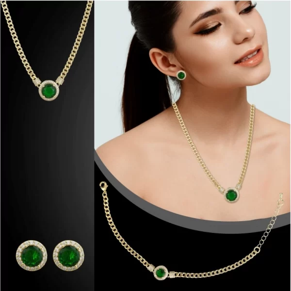 Generic Women's Stainless Steel Green Color Golden Chain Western Combo Jewelry (Gold Plated) - Image 2