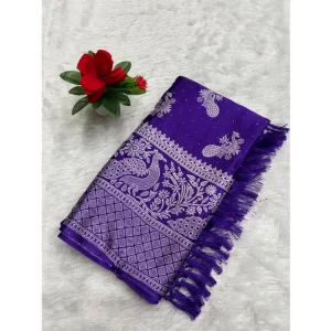 Generic Women's Chiffon Printed Saree With Unstitched Blouse (Purple, 5-5 Mtrs)