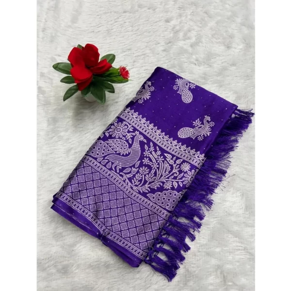 Generic Women's Chiffon Printed Saree With Unstitched Blouse (Purple, 5-5 Mtrs)