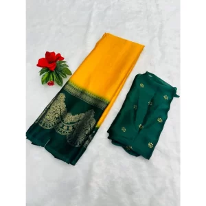 Generic Women's Chiffon Printed Saree With Unstitched Blouse (Yellow, 5-5 Mtrs)