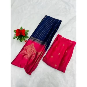 Generic Women's Chiffon Printed Saree With Unstitched Blouse (Dark Blue, 5-5 Mtrs)