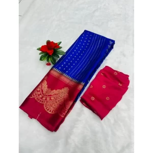 Generic Women's Chiffon Printed Saree With Unstitched Blouse (Blue, 5-5 Mtrs)