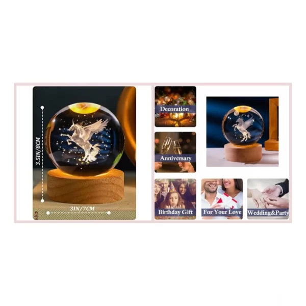 Generic Wood 3D Unicorn Crystal Ball Lamp (Transparent) - Image 2
