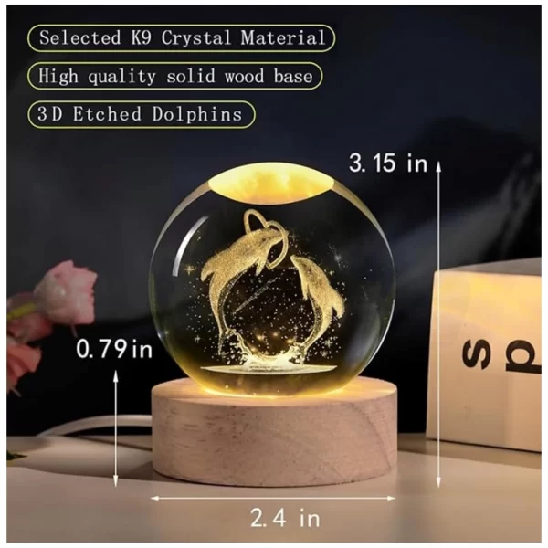 Generic Wood 3D Dolphin Crystal Ball Night Light Dolphin Love (Transparent) - Image 2
