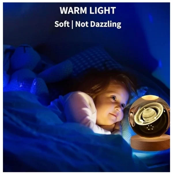 Generic Wood 3D Saturn Crystal Ball Lamp Lamp with USB Powered (Transparent) - Image 2