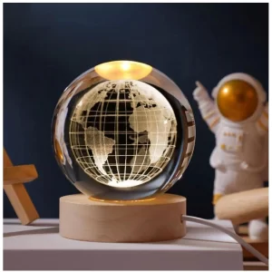 Generic Wood 3D Galaxy Crystal Ball Night Lamp Colorful LED Wooden for Earth (Transparent)