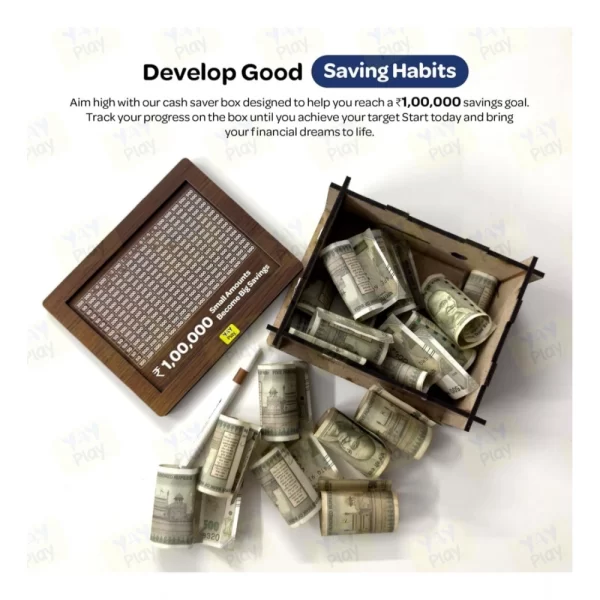 Generic Wood Piggy Bank Wooden Coin Box with Carved Design for Kids (Brown) - Image 3