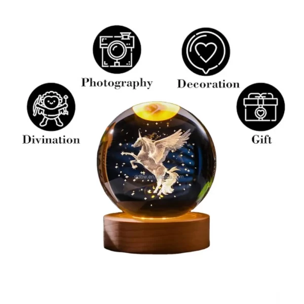 Generic Wood 3D Unicorn Crystal Ball Lamp (Transparent) - Image 3