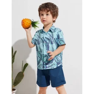Generic Kid's Lycra Printed Casual wear Shirt And Shorts Set (SkyBlue)