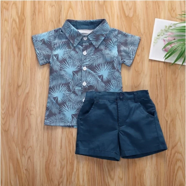 Generic Kid's Lycra Printed Casual wear Shirt And Shorts Set (SkyBlue) - Image 3