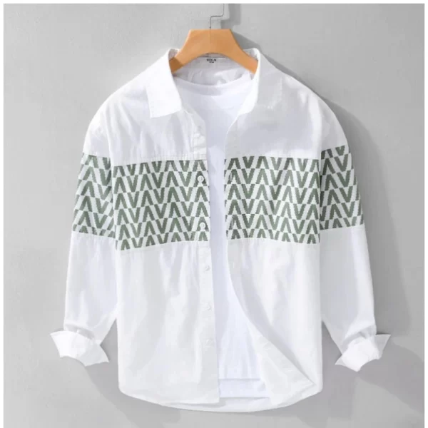 Generic Men's Casual Cotton Printed Full Sleeve Collar Shirt (White)