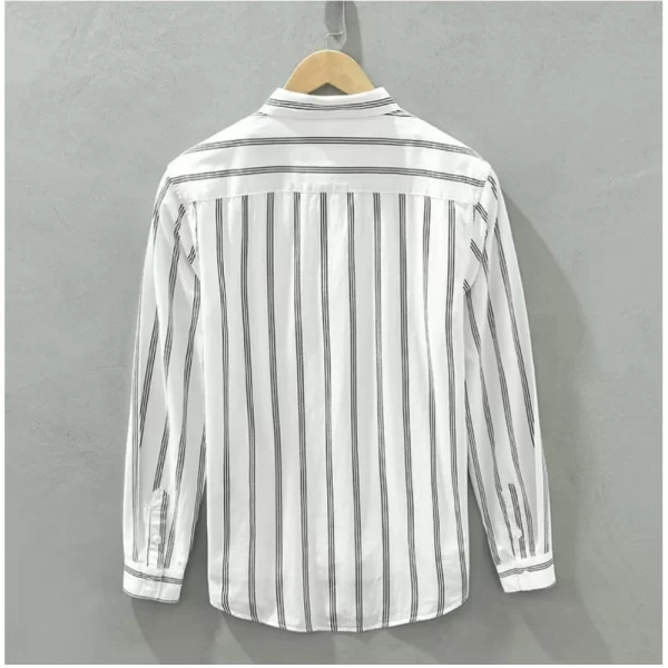 Generic Men's Casual Cotton Striped Full Sleeve Collar Shirt (White) - Image 3